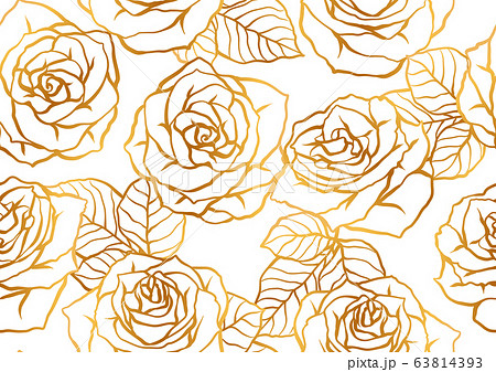 Seamless pattern with outline roses. Beautiful flowers and leaves. 63814393