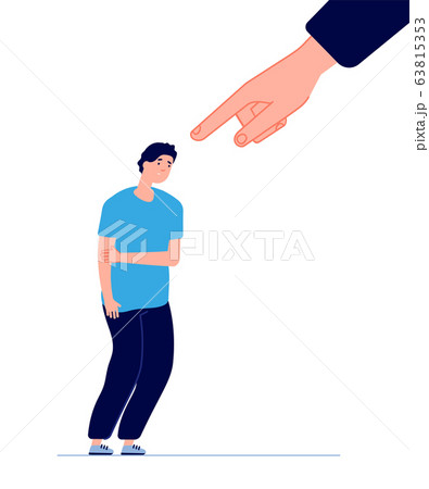 Guilt concept. Shame young male, humiliated behaviour problem. Isolated foolish manager or ashamed man. Mental conflict vector illustration 63815353