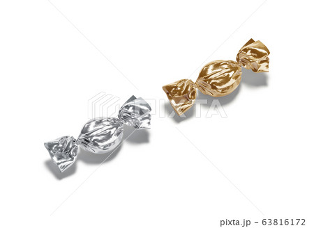Blank silver and gold hard candy foil wrapper mockup, isolated Blank silver and gold hard candy foil wrapper mockup, isolated 63816172