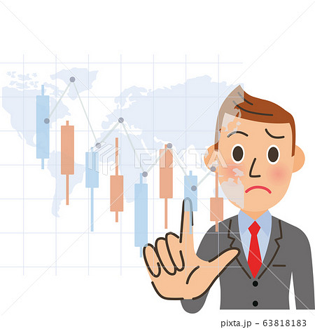 会社員が株価下がる様子を見るのイラスト素材