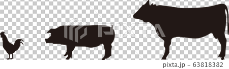 A three-piece set of beef, pork and chicken. Livestock and meat image. One point of title material such as leaflets. Used in roses. 63818382