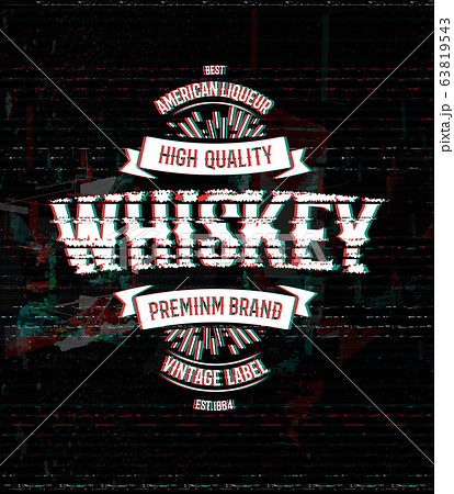 Whiskey retro logo template, vintage, glitch vector label. 63819543