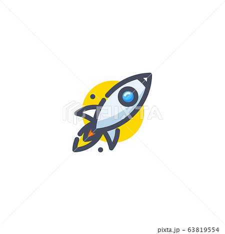 Rocket flying up icon. Colorful cartoon ship launch. Innovation product logo. Business aspiration strategy vector illustration on white background. Rocket flying up icon. Colorful cartoon ship launch. Innovation product logo. Business aspiration strategy vector illustration on white background. 63819554