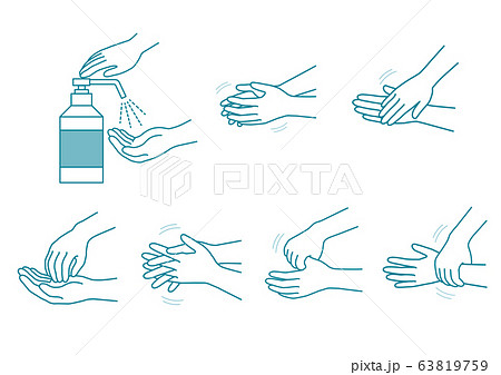 手指消毒手順イラストセット03のイラスト素材