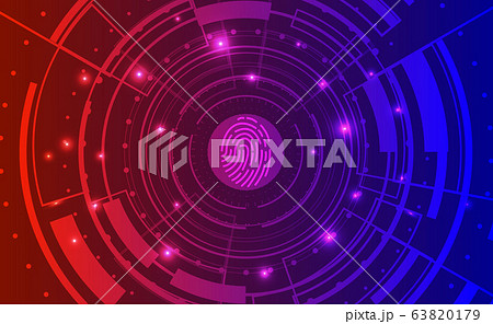 Biometric identification. Futuristic data panel with fingerprint scanner, illustration 63820179