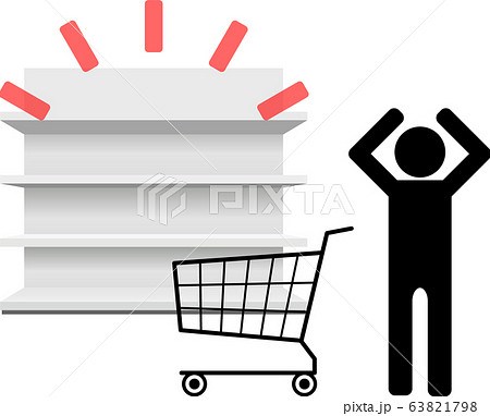 商品が無いスーパーの棚の前で困る人 ベクターイラストのイラスト素材