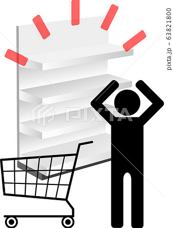 商品が無いスーパーの棚の前で困る人　ベクターイラスト 63821800