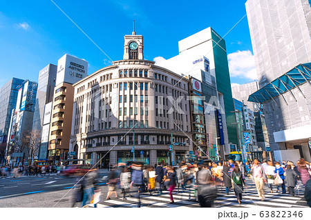 日本の東京都市景観　東京・銀座＝3月9日 63822346