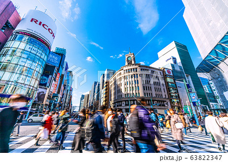 日本の東京都市景観　東京・銀座＝3月9日 63822347