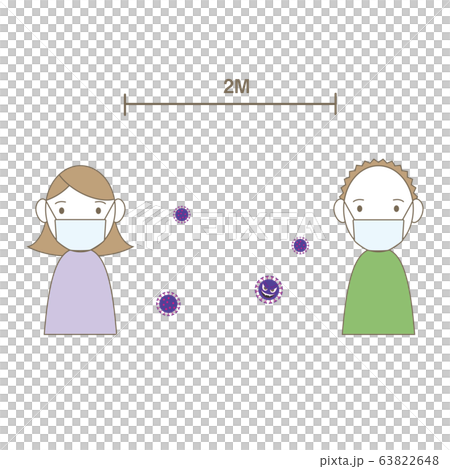 Illustration of a man and a woman keeping a distance of 2 m 63822648