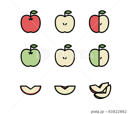 リンゴのアイコン 青りんご イラスト セットのイラスト素材