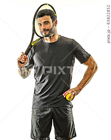 mature tennis player man isolated white background 63822852
