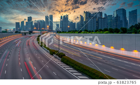 Singapore city highway traffic with movement of 63823765