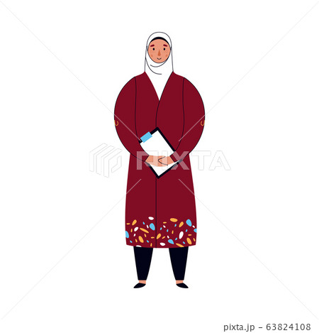 Muslim arabic business woman or student girl cartoon character in hijab, sketch vector illustration isolated. Muslim arabic business woman or student girl cartoon character in hijab, sketch vector illustration isolated. 63824108