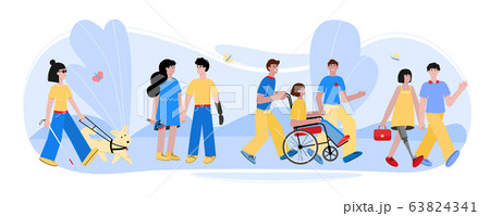 Disabled people walking with friends in summer nature 63824341