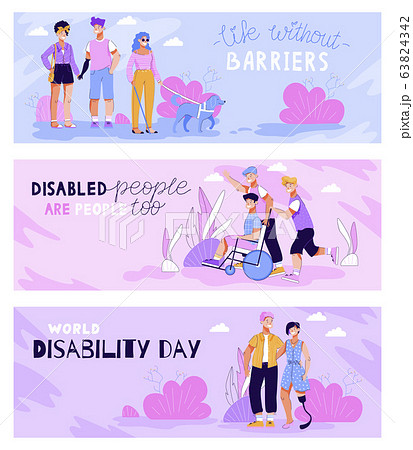 Set of banners for Disabled Day with characters flat vector illustration. Set of banners for Disabled Day with characters flat vector illustration. 63824342