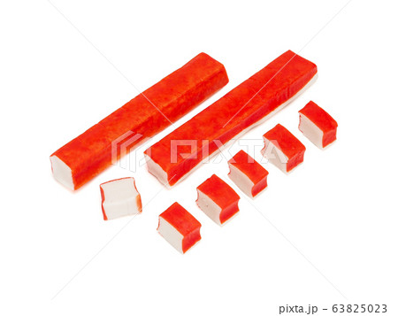 crab sticks and their pieces on white background crab sticks and their pieces on white background 63825023