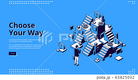 Choose your way isometric landing page, web banner 63825032