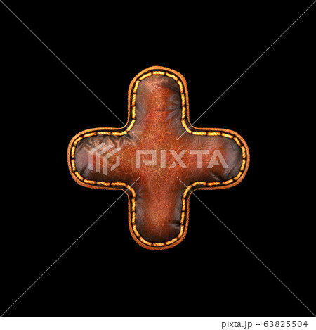 Symbol plus made of leather. 3D render font with skin texture isolated on black background. Symbol plus made of leather. 3D render font with skin texture isolated on black background. 63825504