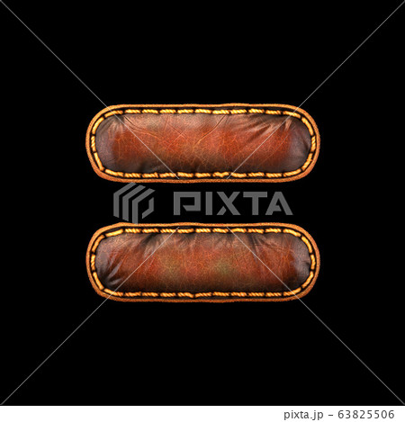 Symbol equals made of leather. 3D render font with skin texture isolated on black background. Symbol equals made of leather. 3D render font with skin texture isolated on black background. 63825506