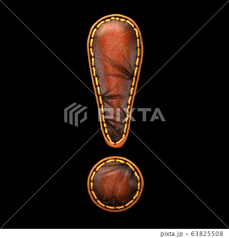 Symbol exclamation mark made of leather. 3D render font with skin texture isolated on black background. Symbol exclamation mark made of leather. 3D render font with skin texture isolated on black background. 63825508