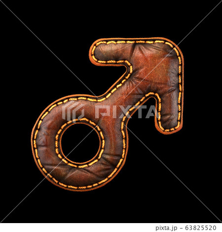 Symbol male made of leather. 3D render font with skin texture isolated on black background. Symbol male made of leather. 3D render font with skin texture isolated on black background. 63825520