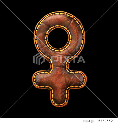 Symbol female made of leather. 3D render font with skin texture isolated on black background. Symbol female made of leather. 3D render font with skin texture isolated on black background. 63825521
