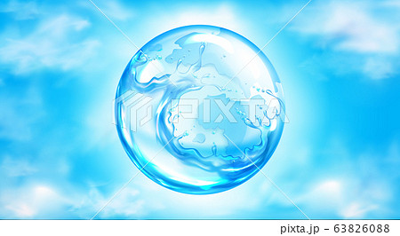 Water splashing sphere on blue sky background 63826088