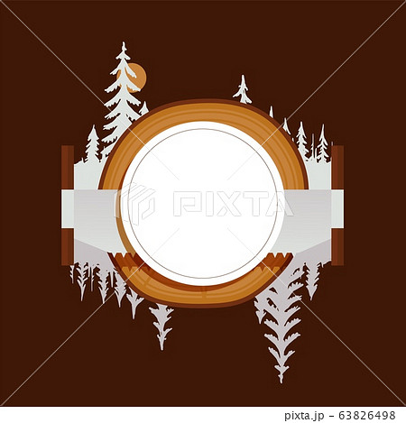 Text place for woodworking business, circle banner, pine, isolated on brown, concept flat vector illustration. Design wood. 63826498