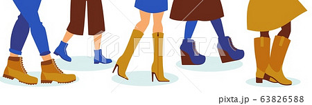 Different type of shoes, spring and autumn boot, male and female feet, isolated on white, flat vector illustration. Warm clothing. Different type of shoes, spring and autumn boot, male and female feet, isolated on white, flat vector illustration. Warm clothing. 63826588