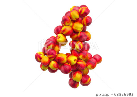 Number 4 from nectarines or peaches, 3D rendering 63826993
