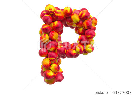 Letter P from nectarines or peaches, 3D rendering Letter P from nectarines or peaches, 3D rendering 63827008
