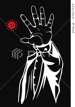 Stop virus concept. Prohibition sign with your hand. Vector illustration 63827029