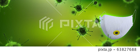 Respiratory protection face mask preventing Coronavirus, Virus Outbreak banner background with space for text, 3D Rendering 63827688