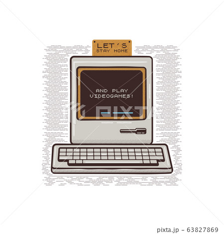 Let's Stay Home and play videogames illustration concept coronavirus Covid-19 with mountains. Corona virus from Wuhan China. Stock vector 63827869