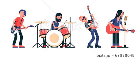 Rock Band Musicians Characters Isolated Setのイラスト素材