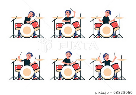 Rock Band Drummer Plays The Drum Setのイラスト素材