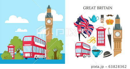 Hand drawn doodle United Kingdom. Set vector illustration UK icons. Welcome to London elements. Britannia symbols collection 63828362