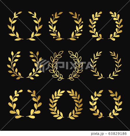 Gold wreaths. Wreath silhouettes vector isolated on black background 63829186