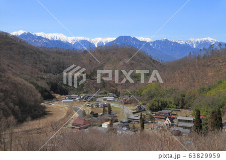 北アルプスを望む早春の山里 北アルプスを望む早春の山里 63829959