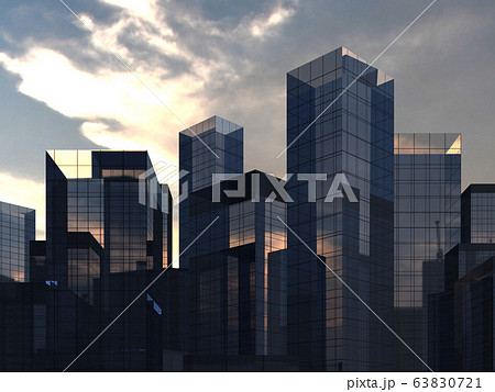 CG　3D　イラスト　立体　長方形　ビル　マンション　オフィス街　都会のイメージ 63830721