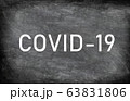 COVID-19 white chalck text on blackboard chalkboard texture distressed grunge background. Graphic design of corona virus drawing with title 63831806
