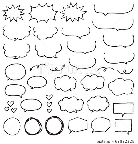 クレヨン風 黒の手描き吹き出しセット 63832329