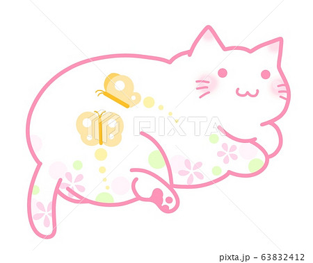 猫 春 花柄のイラスト素材