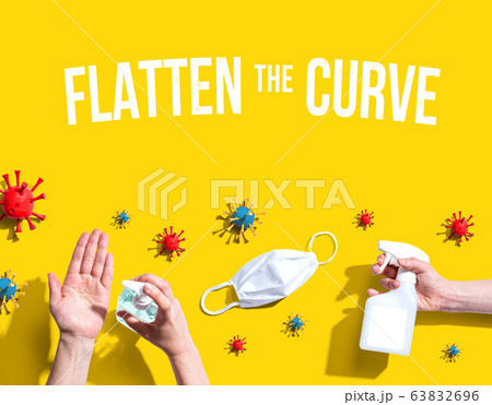 Flatten the Curve theme with viral and hygiene objects 63832696