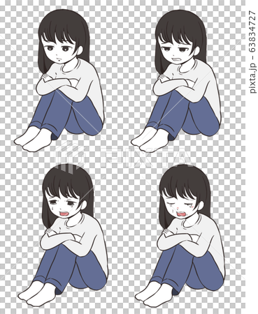 座って落ち込む女性のイラスト素材