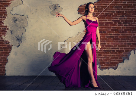 Model in Elegant Dress, Woman Posing in Flying Model in Elegant Dress, Woman Posing in Flying 63839861