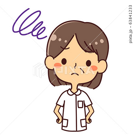 ナース 看護師 白衣 ミドル女性 悩む 考えるのイラスト素材