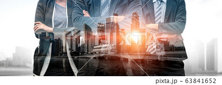 Double Exposure Image of Many Business People. 63841652