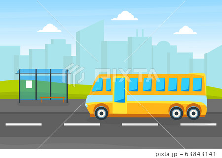 Yellow City Bus On A Bus Stop Public Urban のイラスト素材